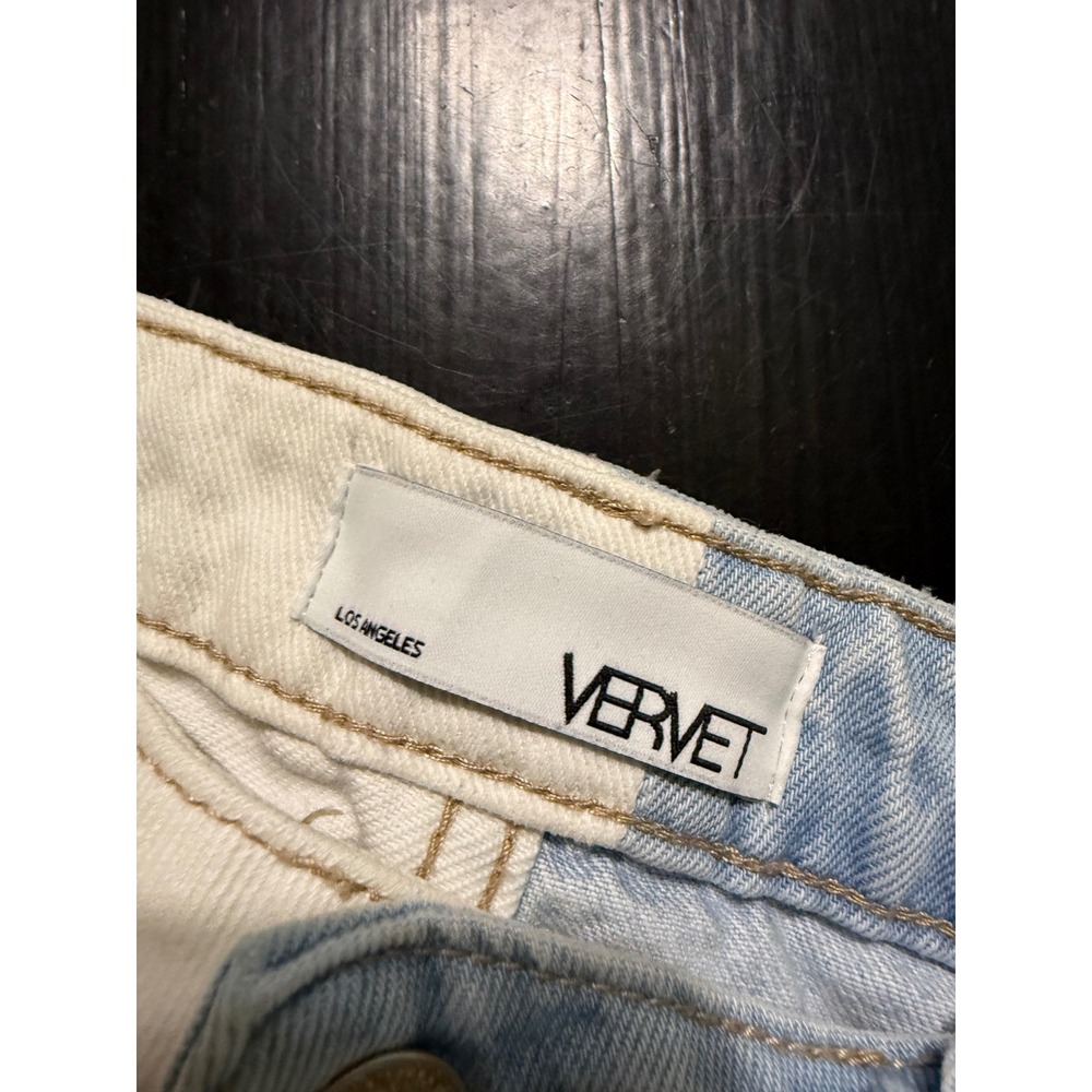 Vervet Los Angeles Two Tone Colorblock Distressed Wide Leg Jeans White Blue 29 - Picture 5 of 7